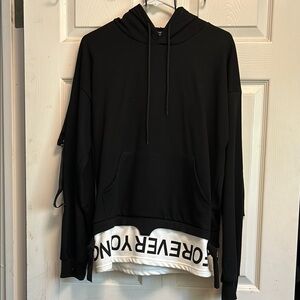 Black Hoodie with White Graphic Hem